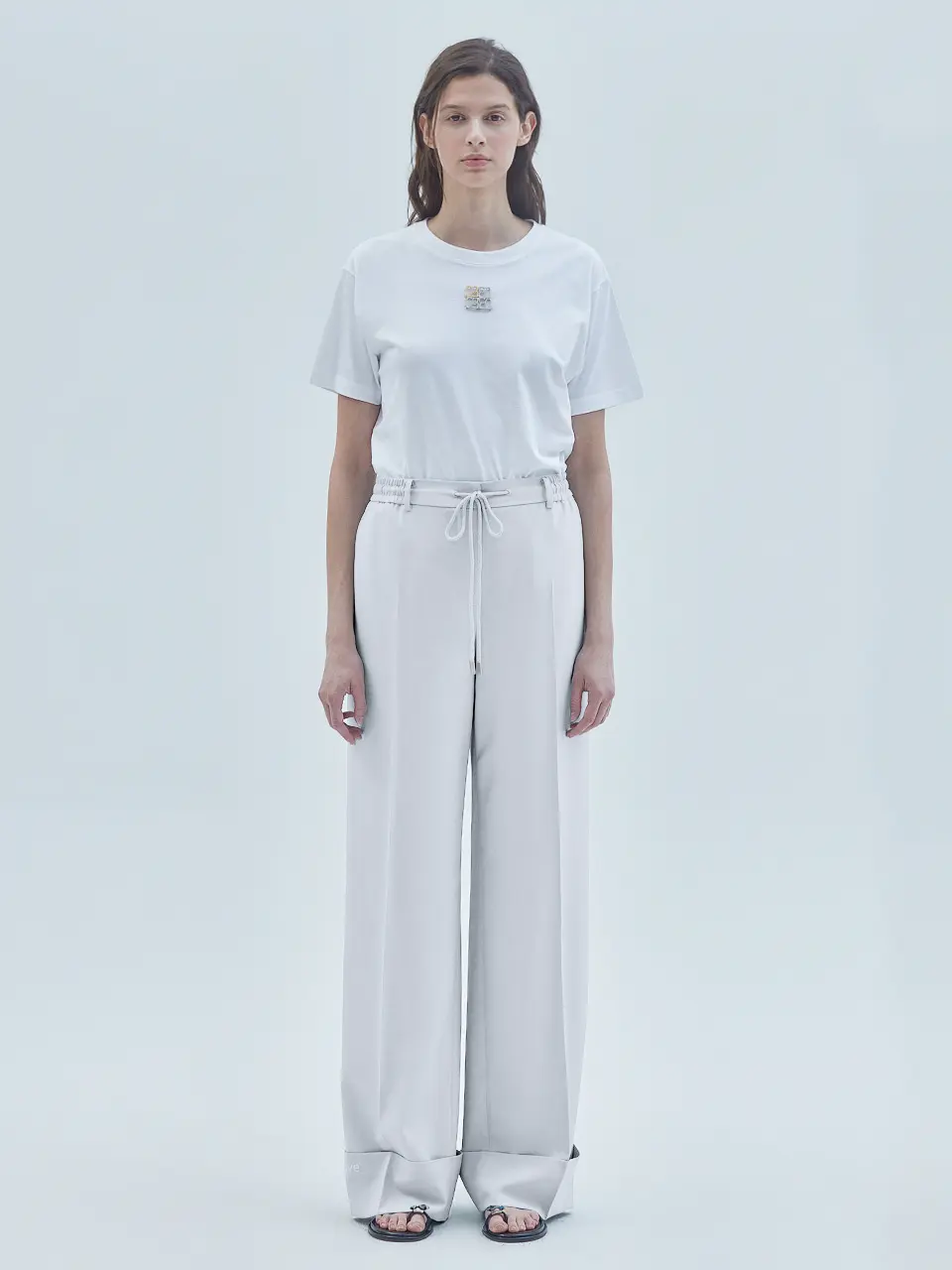 Believe Logo Roll-Up Banded Wide Slacks White