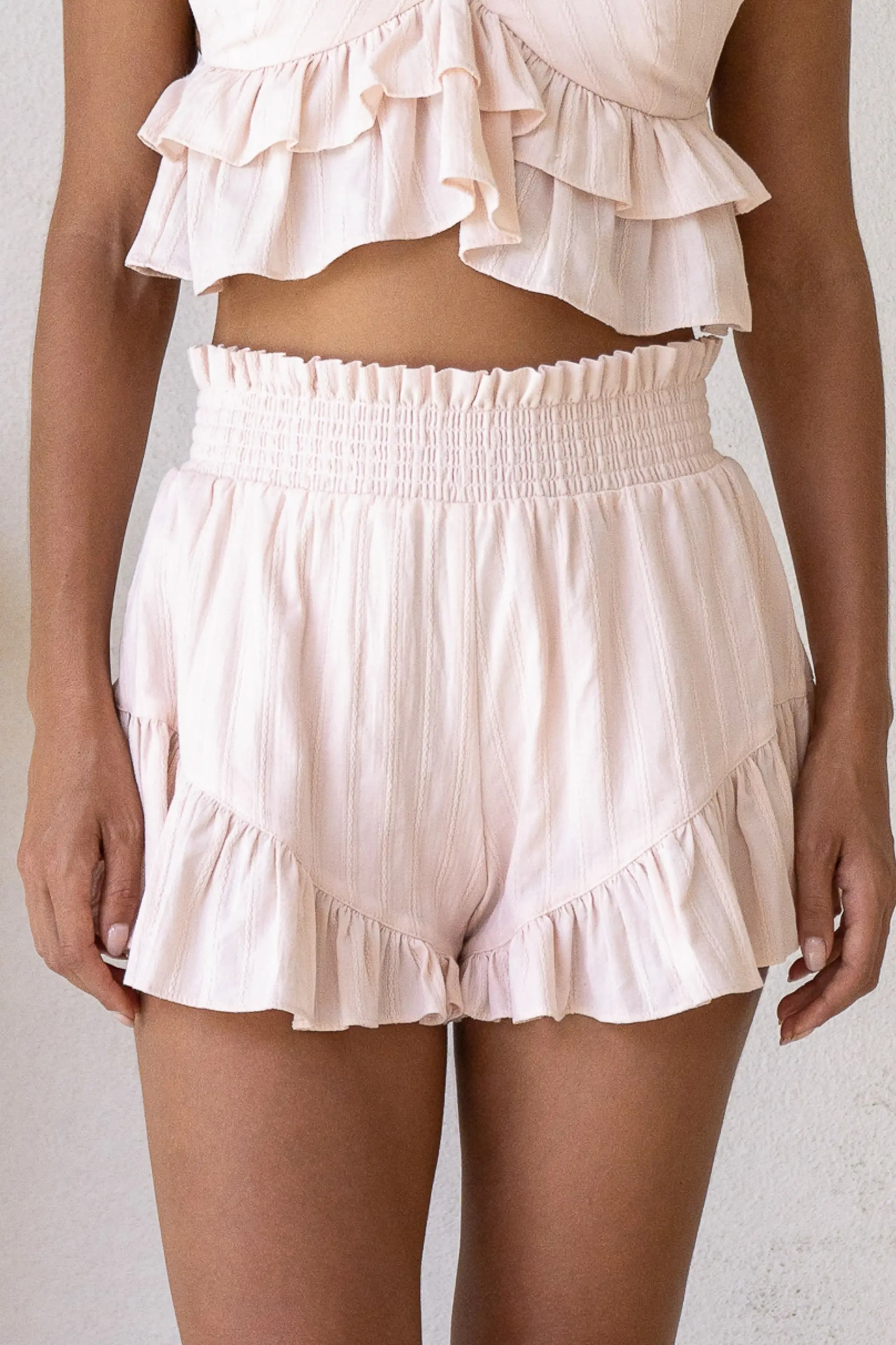 Sofia Pink Ruffled Cotton Shorts