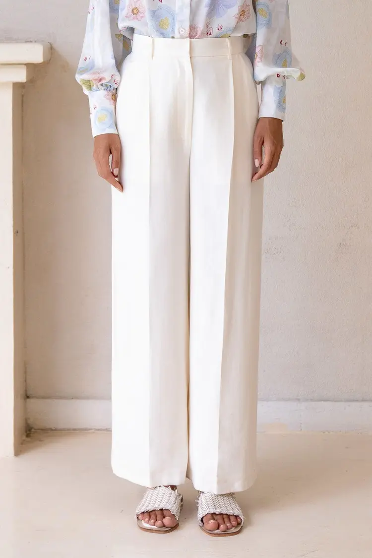 Skye Cream Wide-leg Bamboo Pants