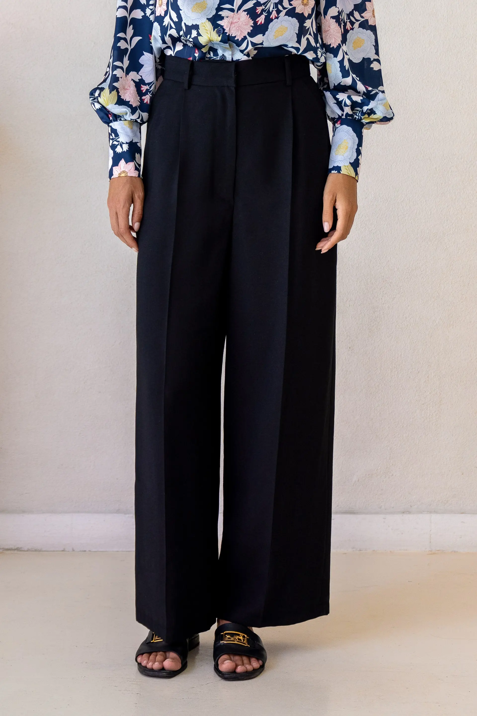 Skye Black Wide-leg Bamboo Pants
