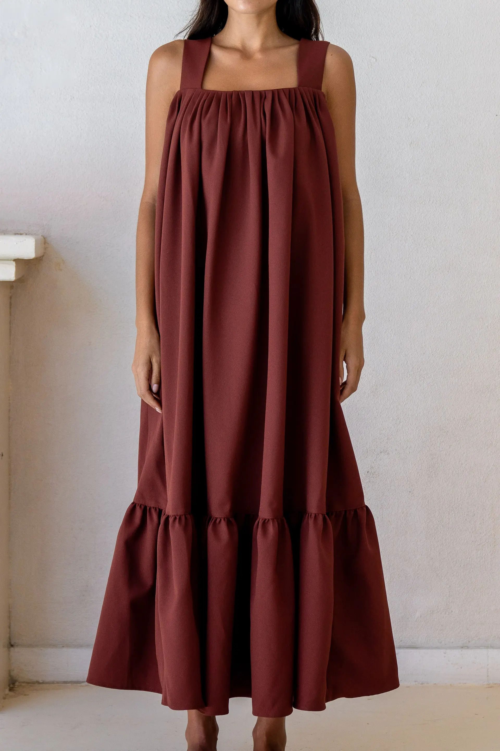 Daphne Brown Tie-back Maxi Dress