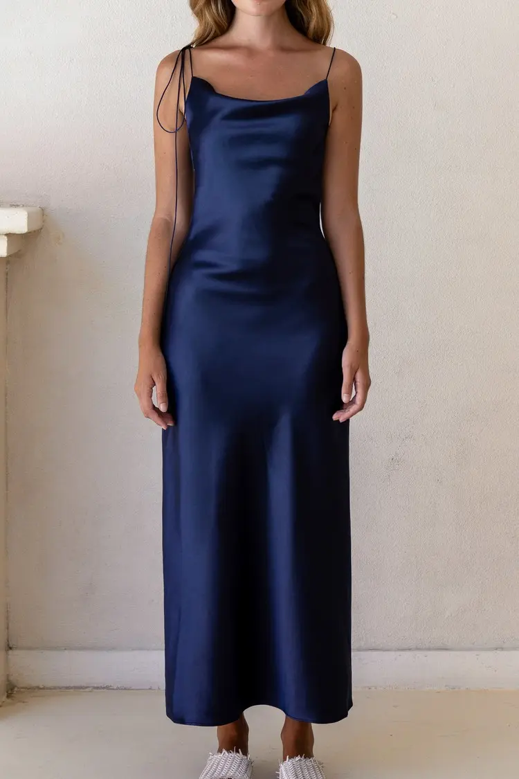 Kristen Navy Satin Slip Dress