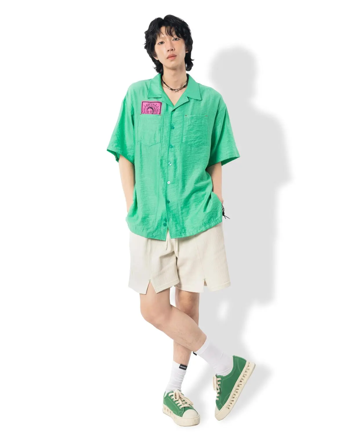 Handkerchief Point Stripe Shirts (Green)