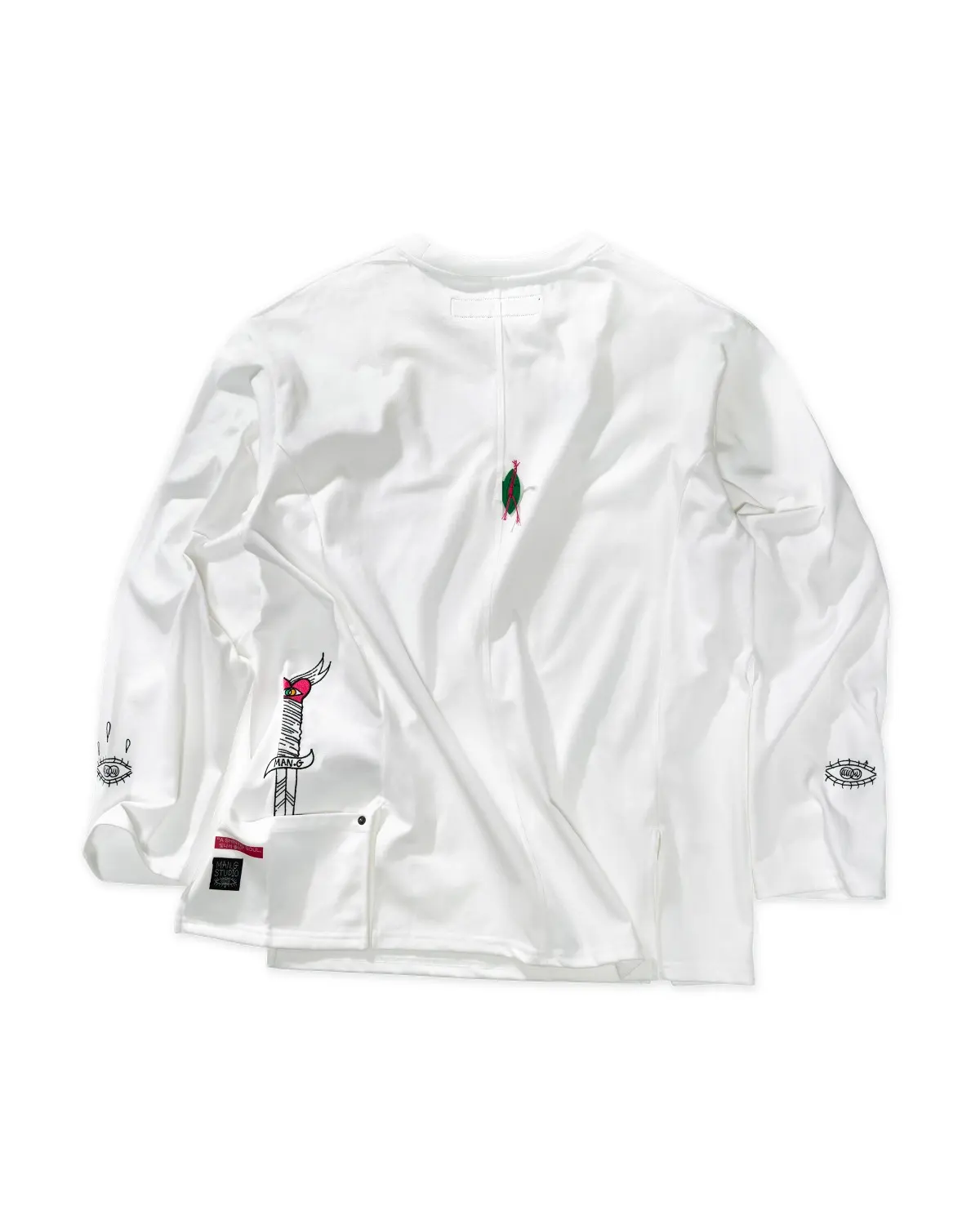 Pocket Point Slit Long Sleeve T-Shirt (White)