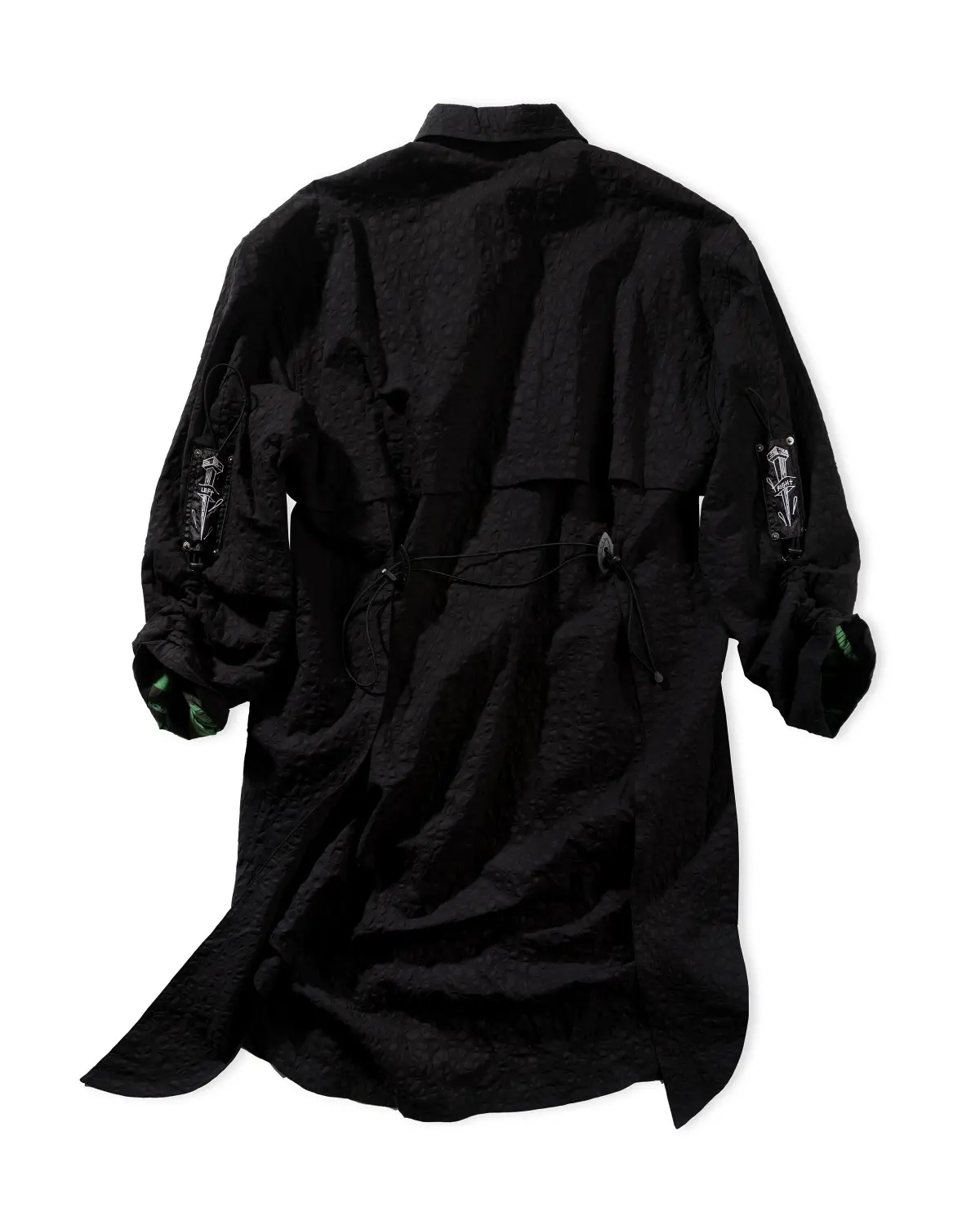 Leopard Shirring Long Shirt Jacket (Black)
