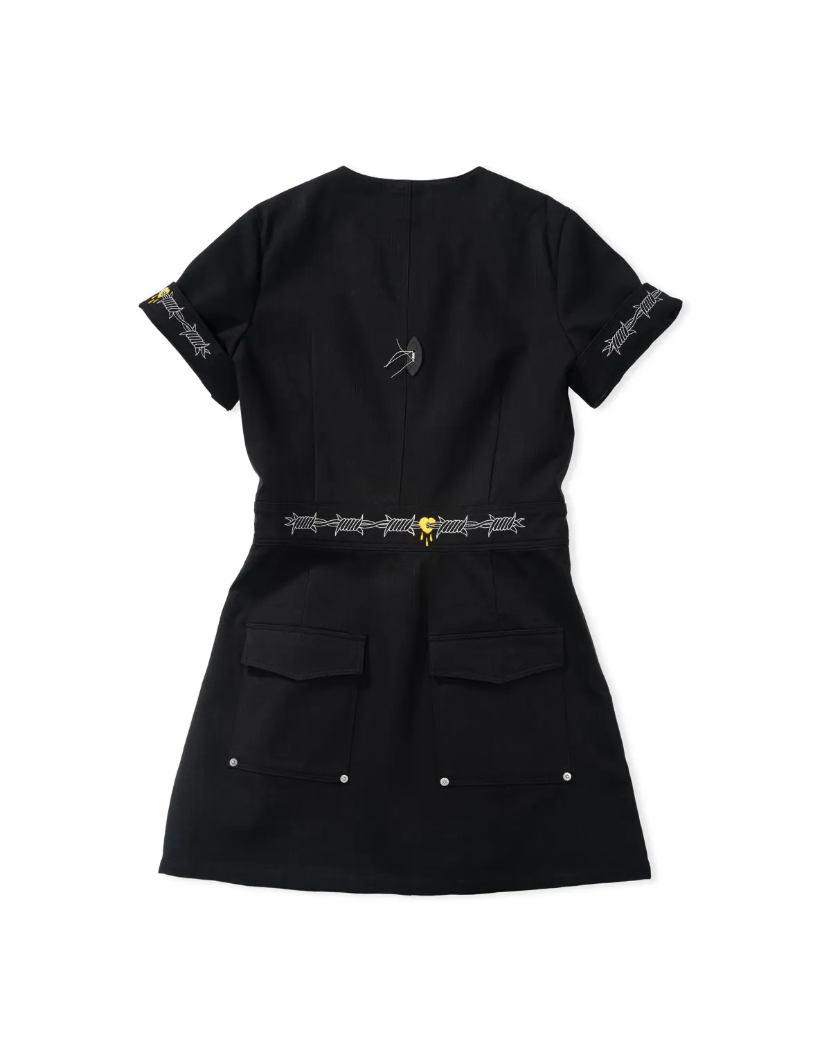 Slub V-neck Tab Dress (Black)