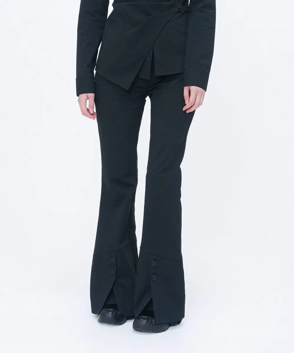 Side Fly Layered Bootscut Pants (BLACK)