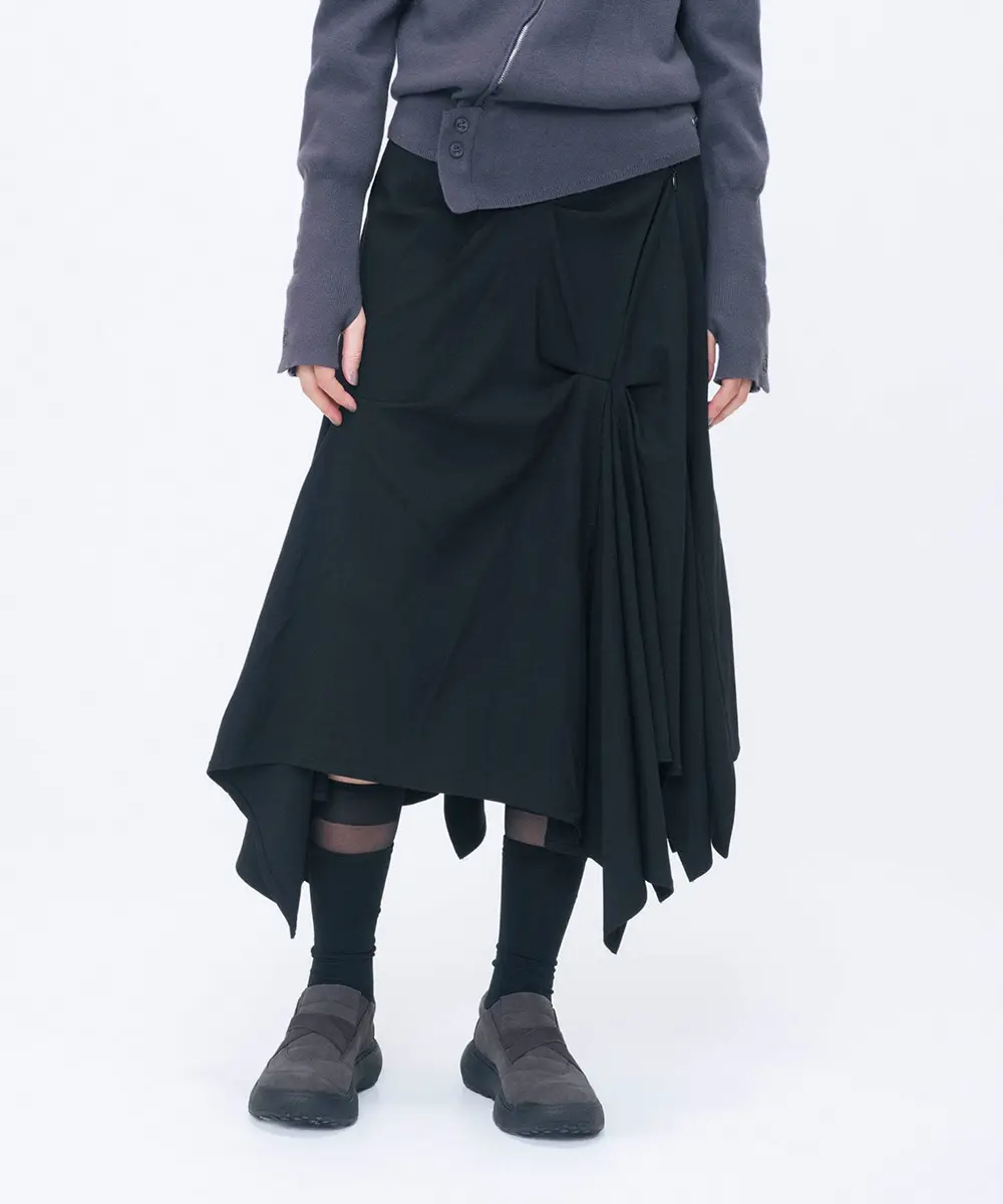 Asymmetric Draped Skirt (BLACK)