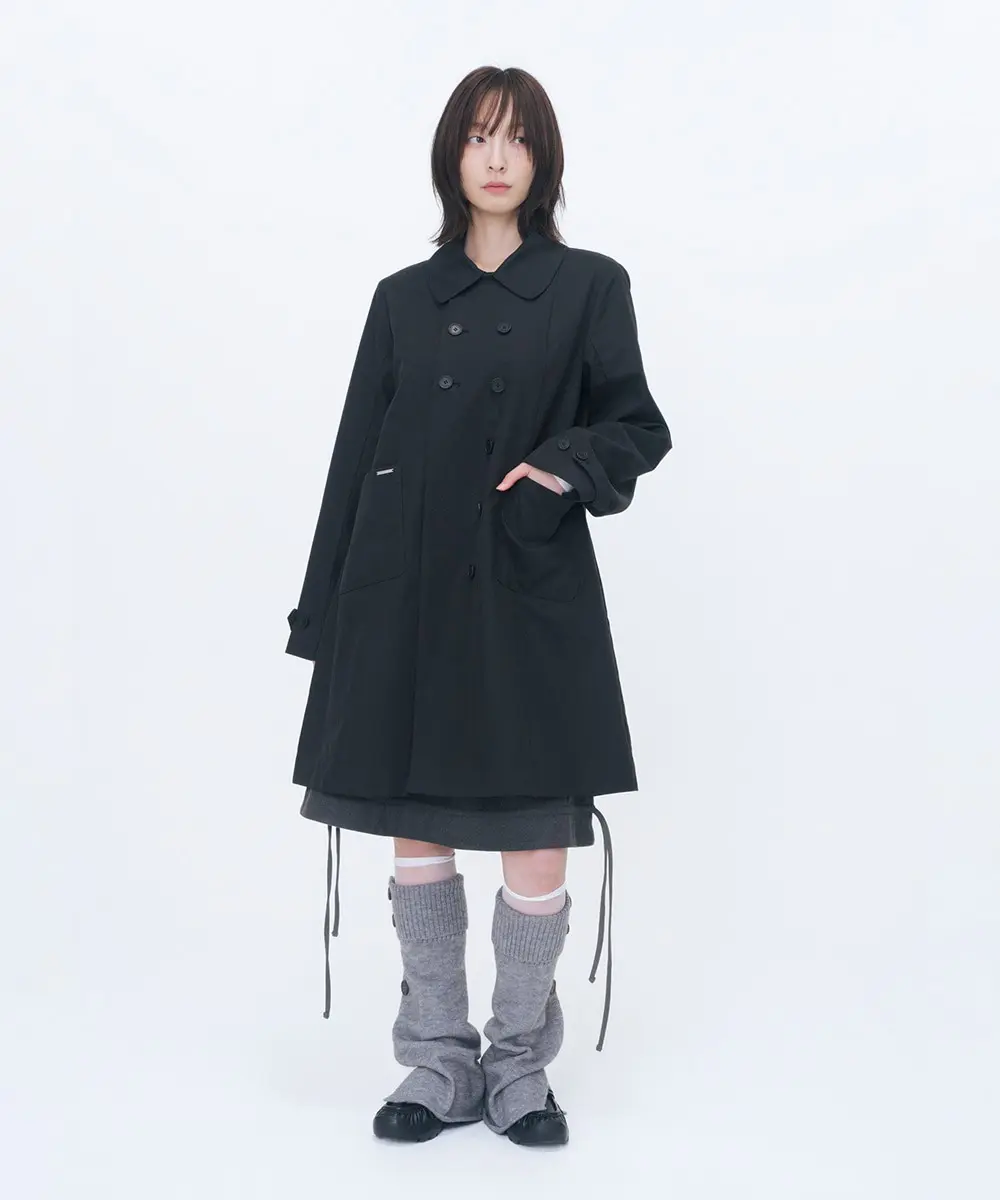 Double Button Pleats Trench Coat (BLACK)