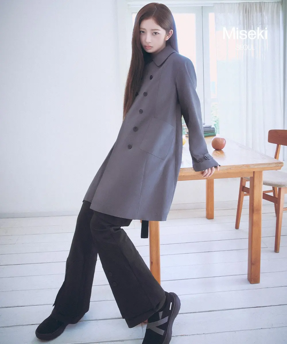 Double Button Pleats Trench Coat (CHARCOAL)