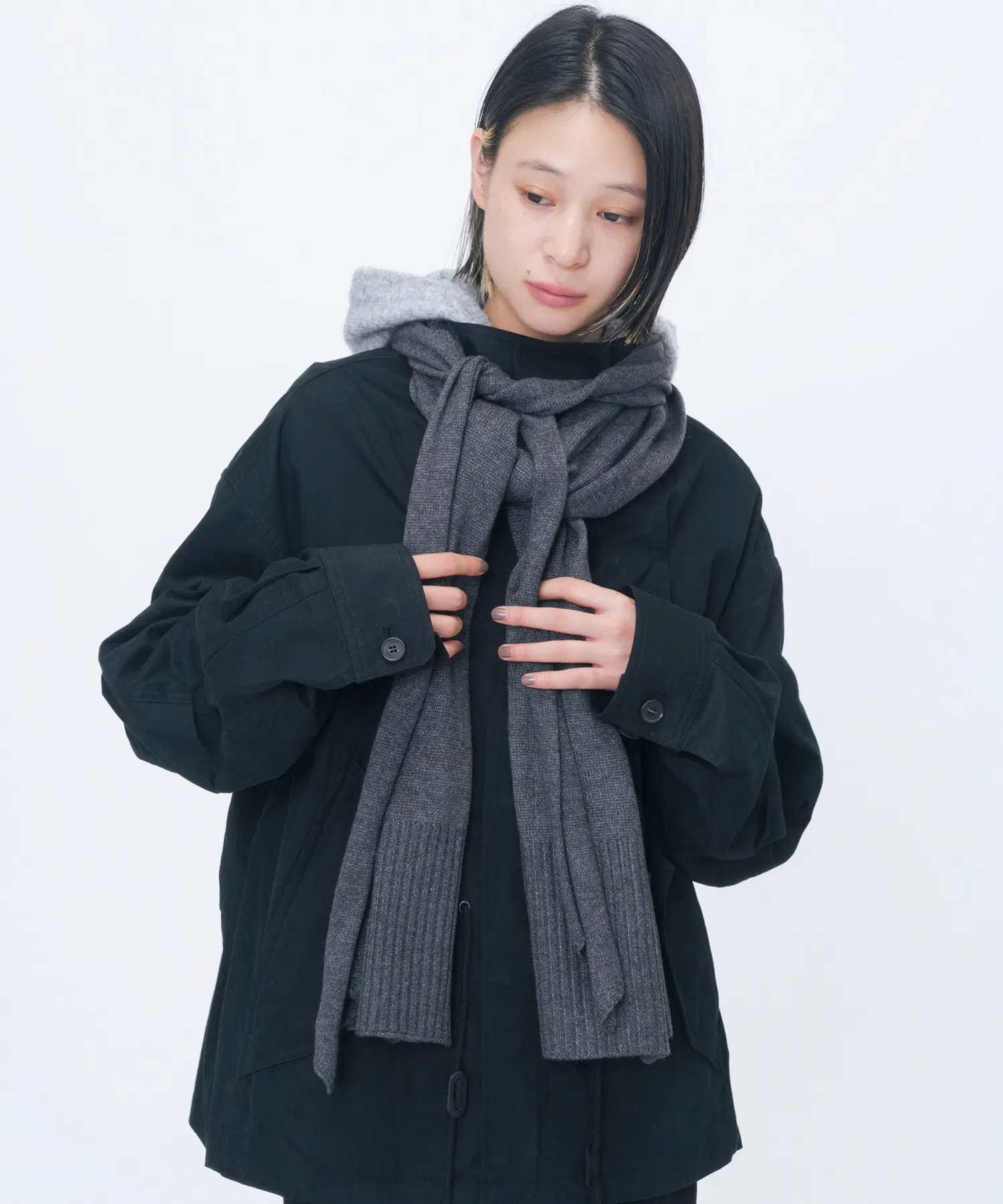 Two Tie Detail Muffler (CHARCOAL)