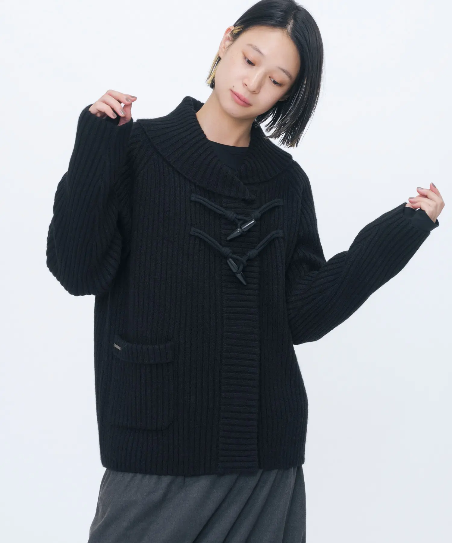 Wide Shawl Collar Knit (BLACK)