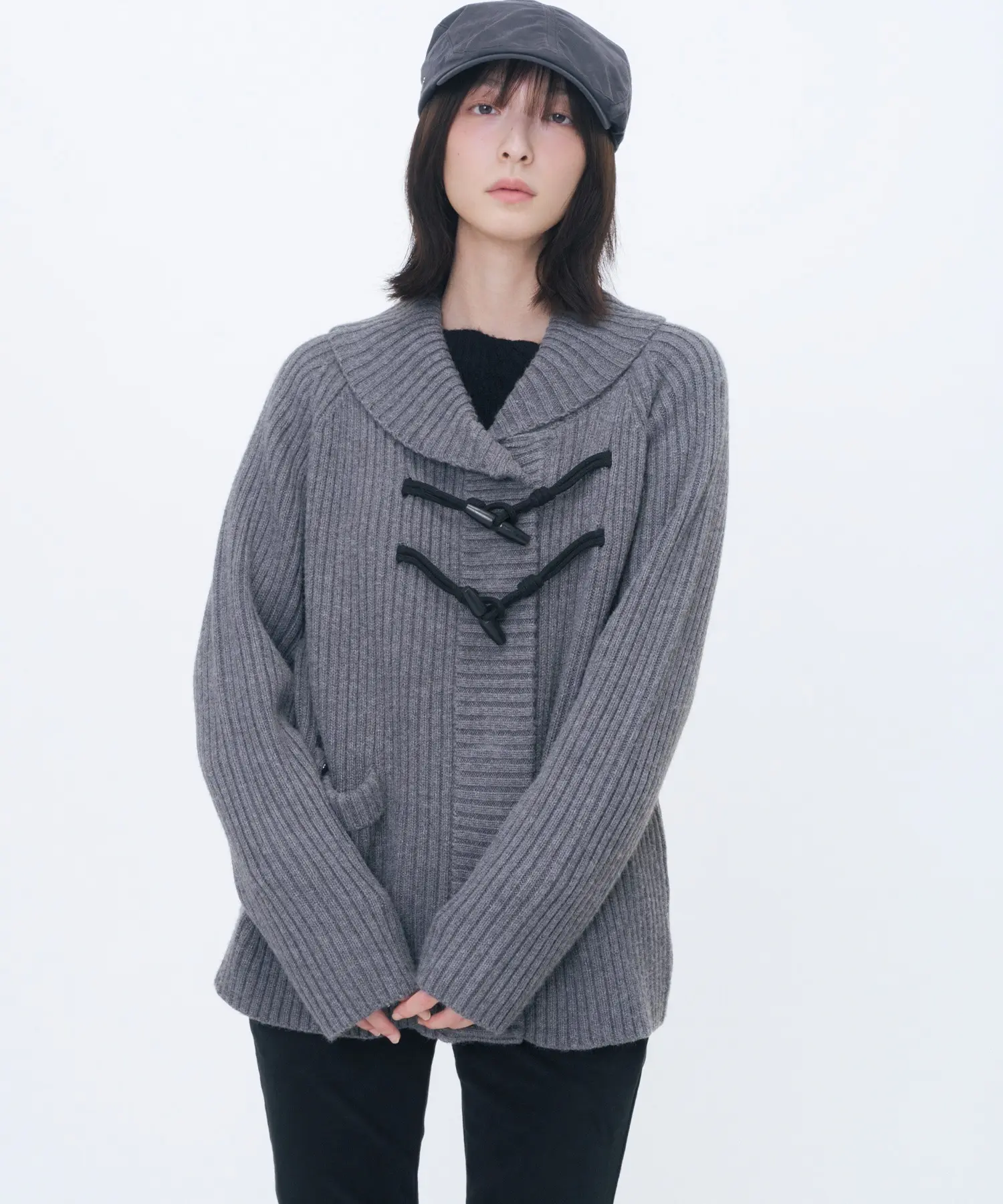 Wide Shawl Collar Knit (CHARCOAL)