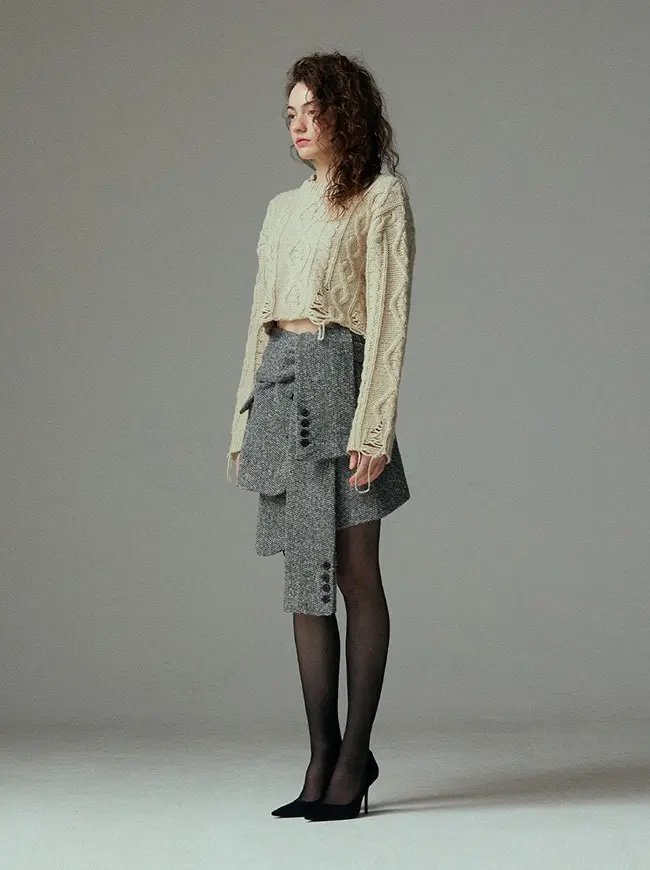 Tweed Layered Cover-Up Skirt (Black)