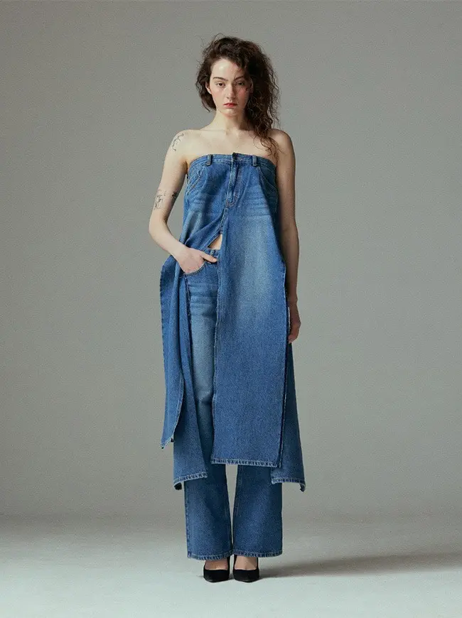 Denim Pants Slit Top