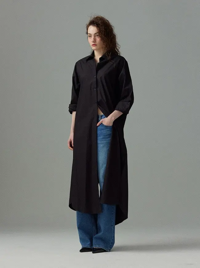 Maxi Pin Tuck Shirt Dress (Black)
