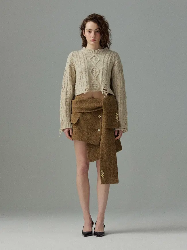 Tweed Layered Cover-Up Skirt (Olive)