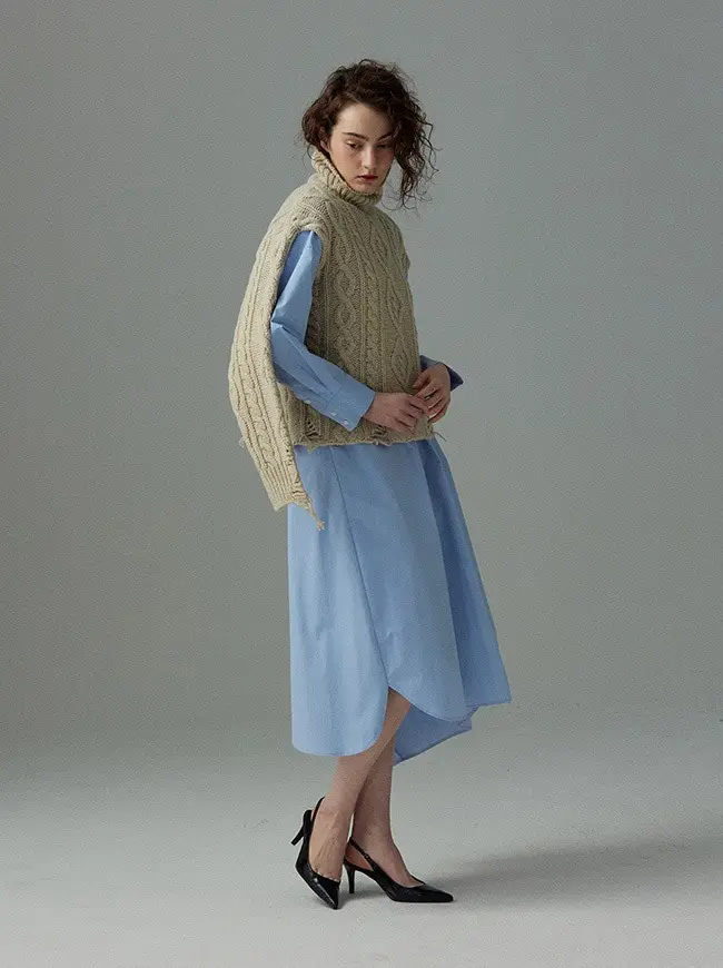 Maxi Pin Tuck Shirt Dress (Blue)