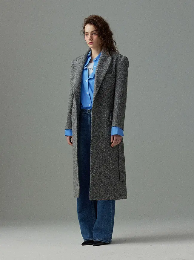 Tweed Minimal Long Coat (Black)