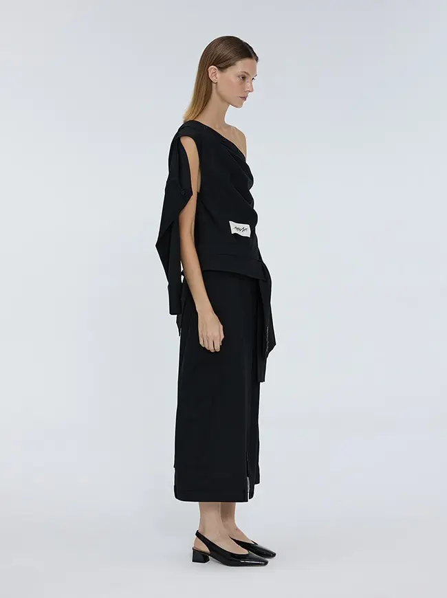 Tied Detail Long Skirt (Black)