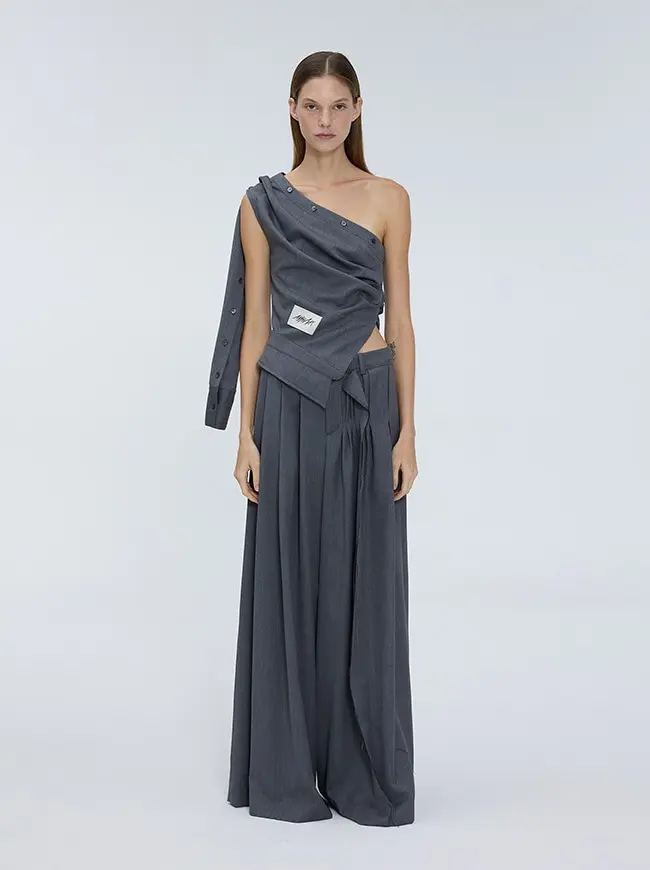 Asymmetric Off_shoulder Top (Gray)