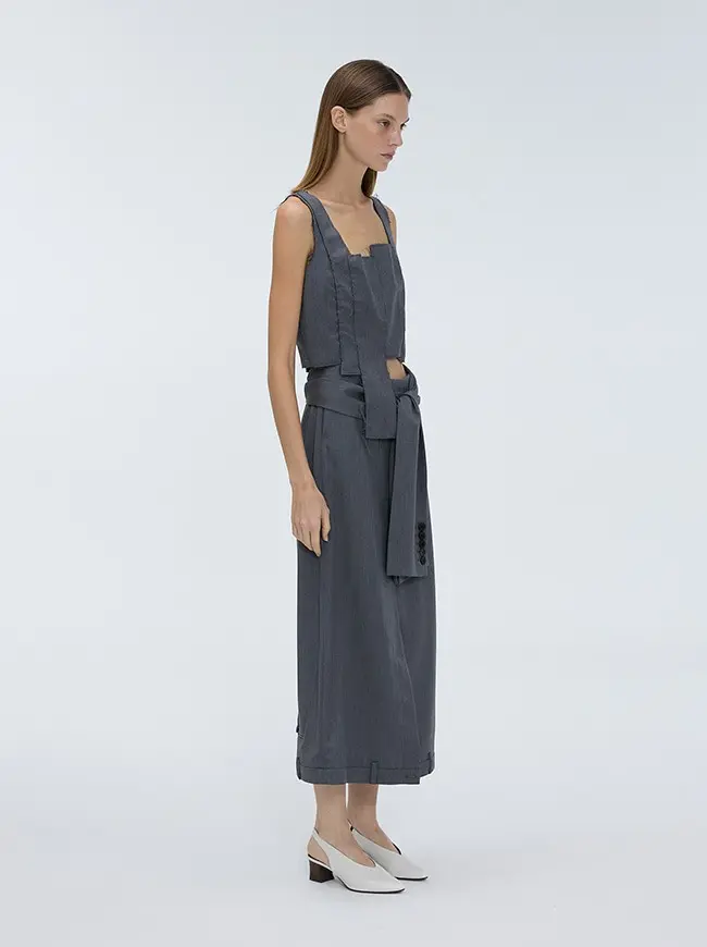 Tied Detail Long Skirt (Gray)
