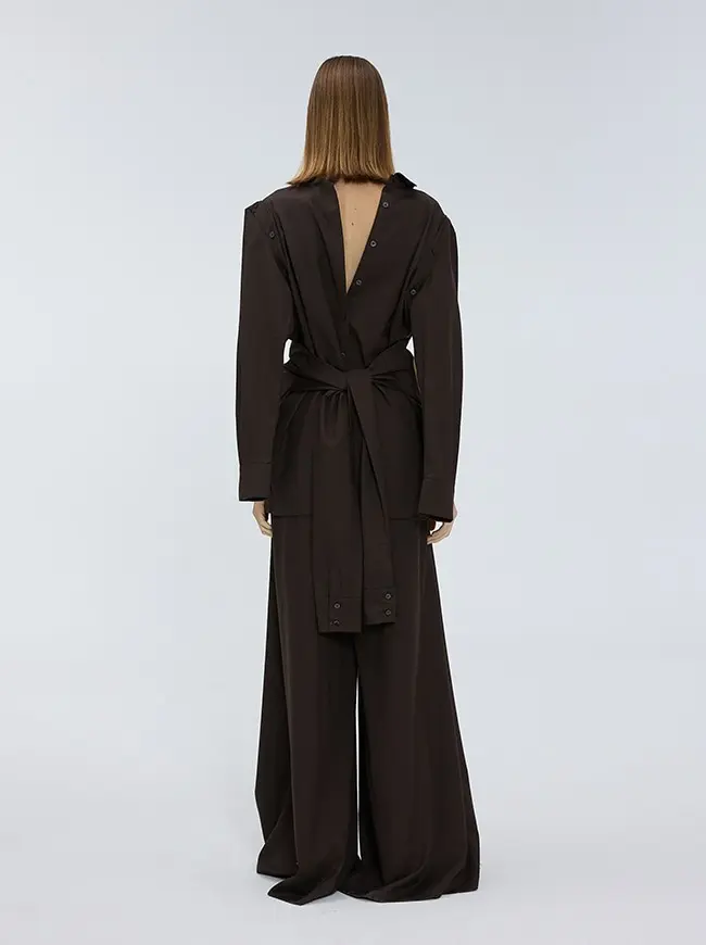 Off-Sleeve Tied Shirt (Brown)