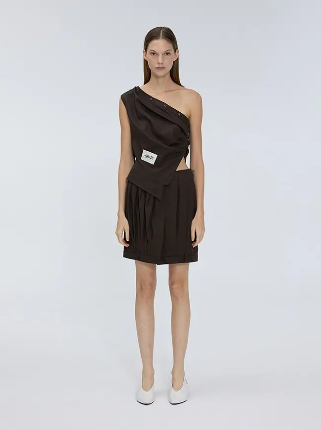 Asymmetric Off_shoulder Top (Brown)