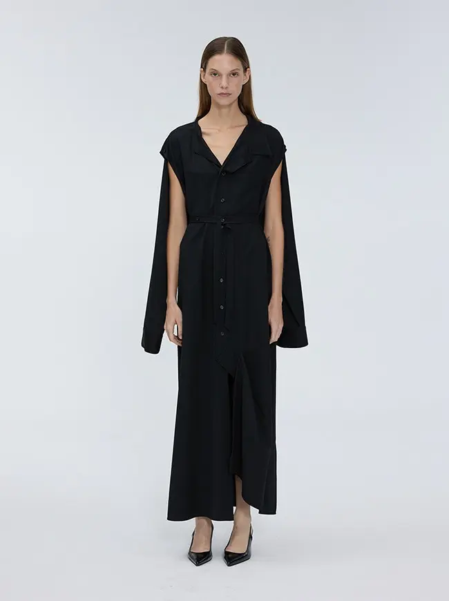Off-Sleeve Long Shirt Dress
