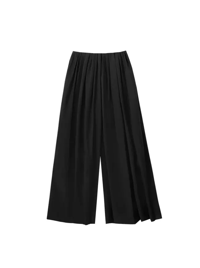 Wide Pleated Pants (Black)