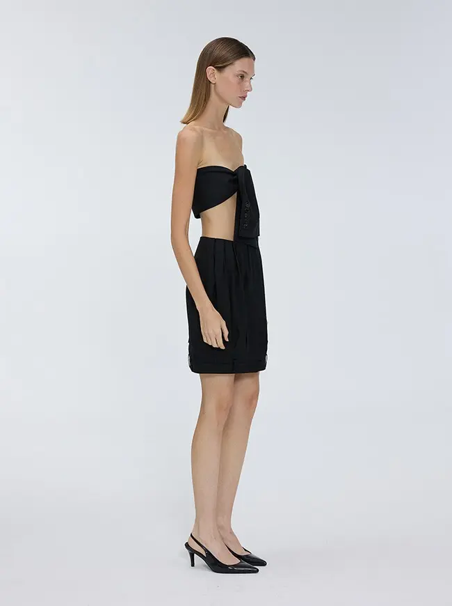 Balloon Pin Tuck Skirt (Black)