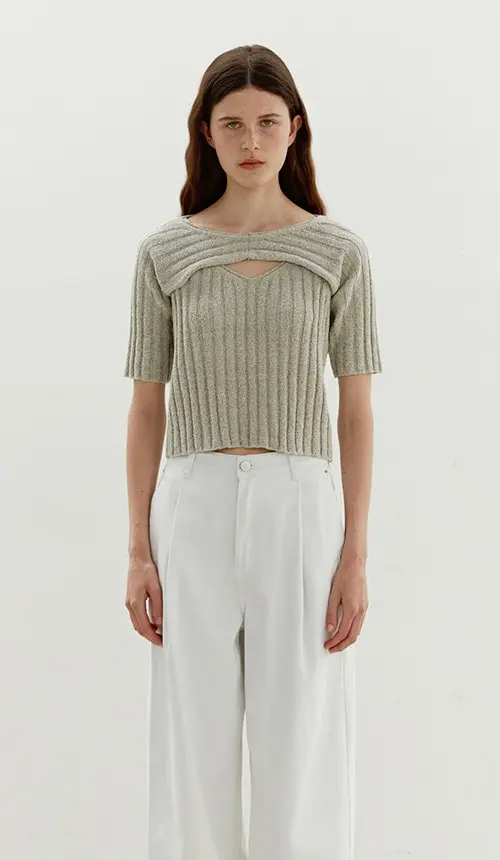 TWR LAYERED BOLERO RIBBED KNIT TOP_MELANGE OATMEAL