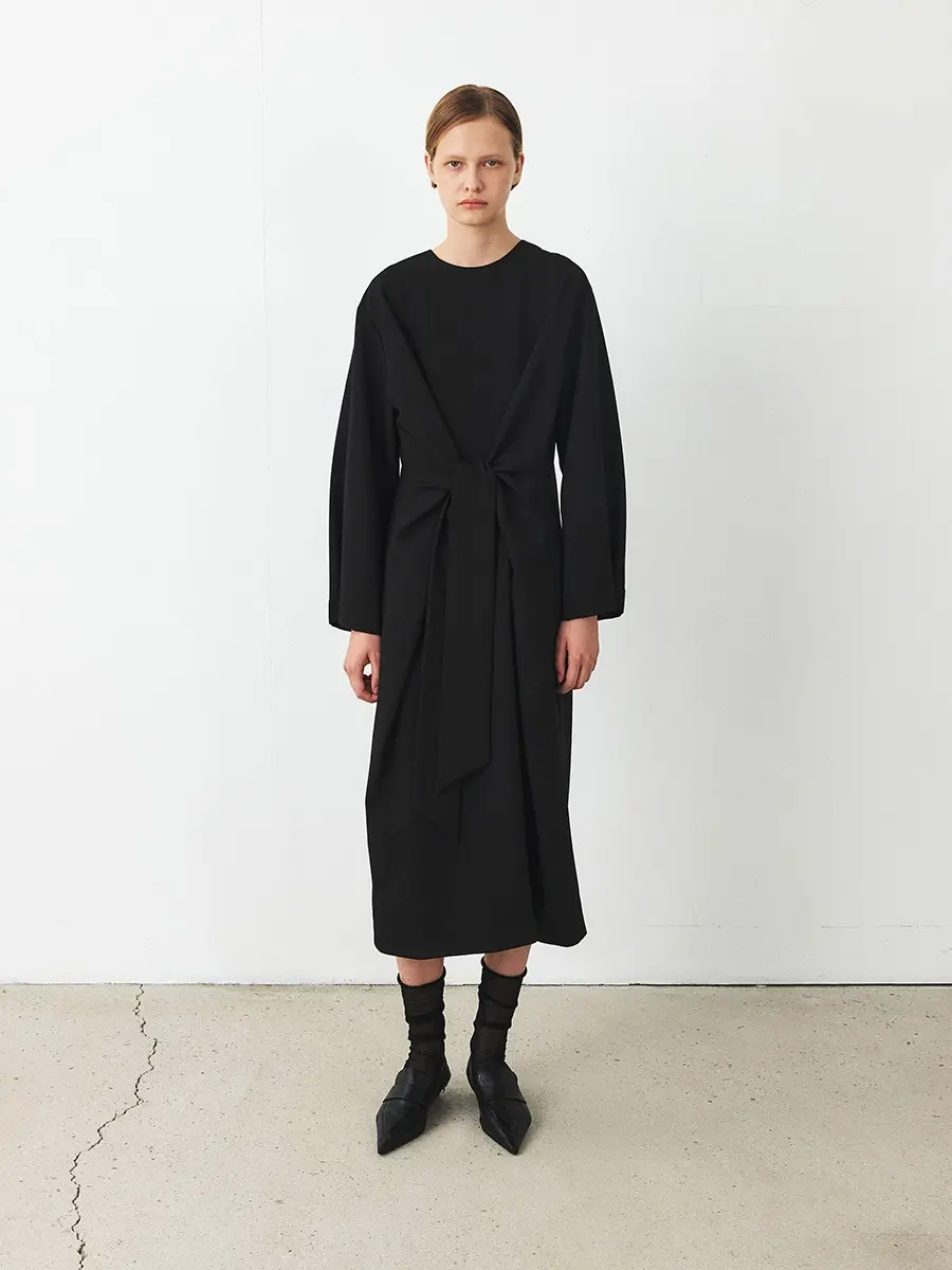 TFF DRAPED TIE DRESS_BLACK