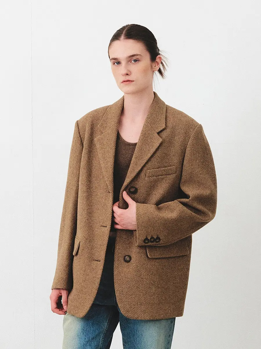 TFF OVERFIT WOOL TWILL BLAZER_BROWN TWILL