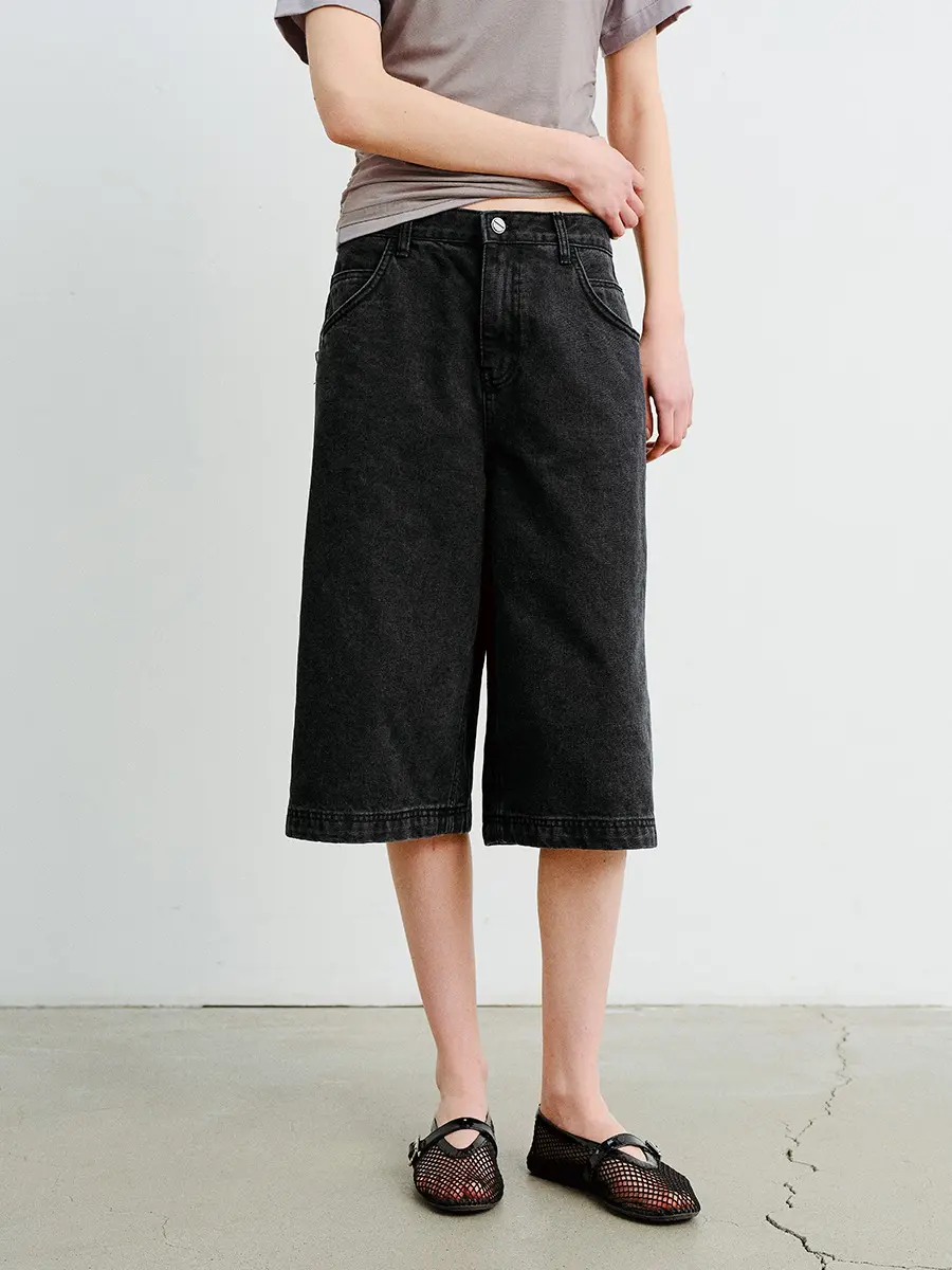 TVR LOOSE FIT BERMUDA DENIM_WASHED BLACK