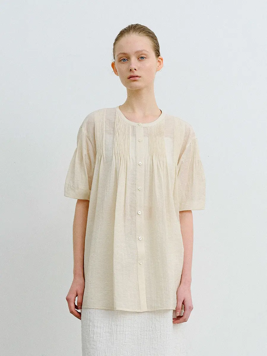 TVR PIN-TUCK LINEN BLOUSE_NATURAL