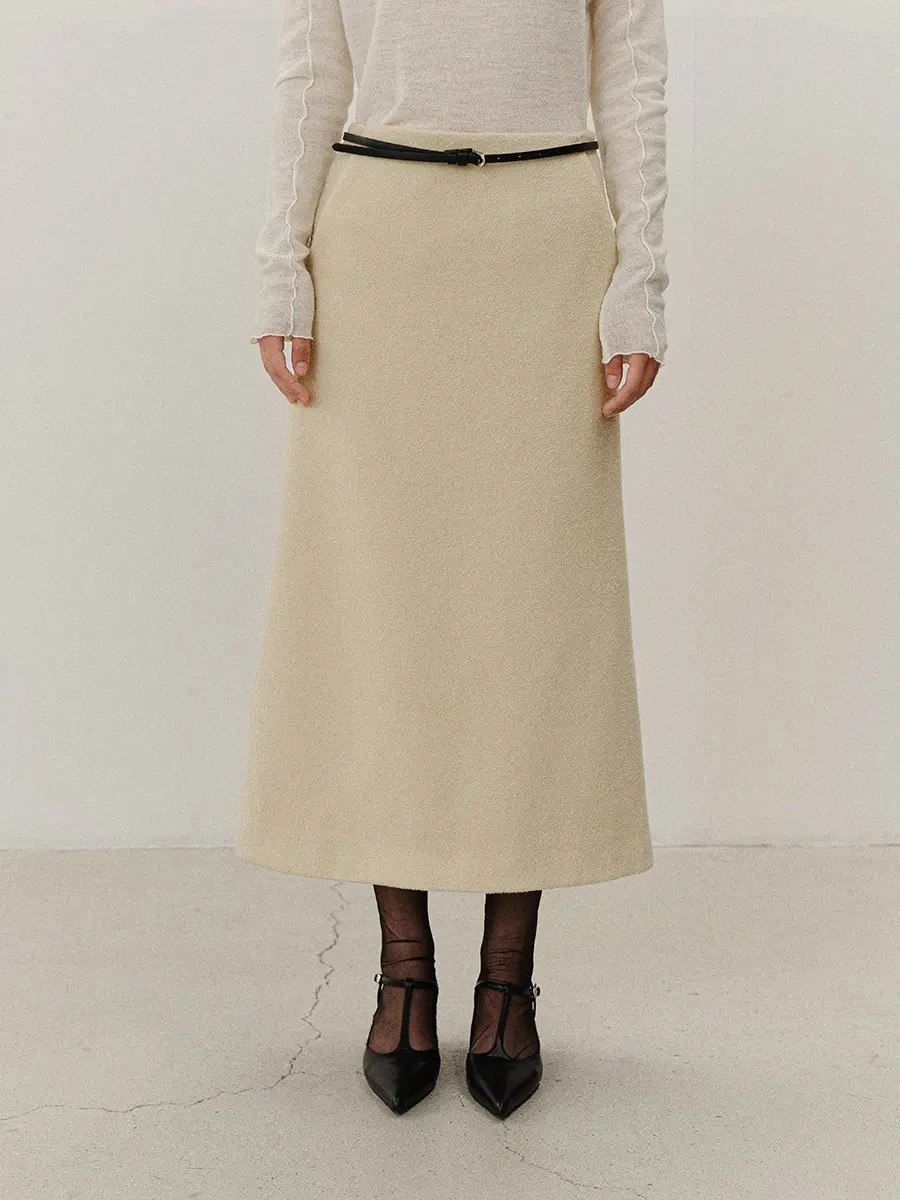 TVF WOOL BOUCLE TWEED SKIRT_Y-BEIGE
