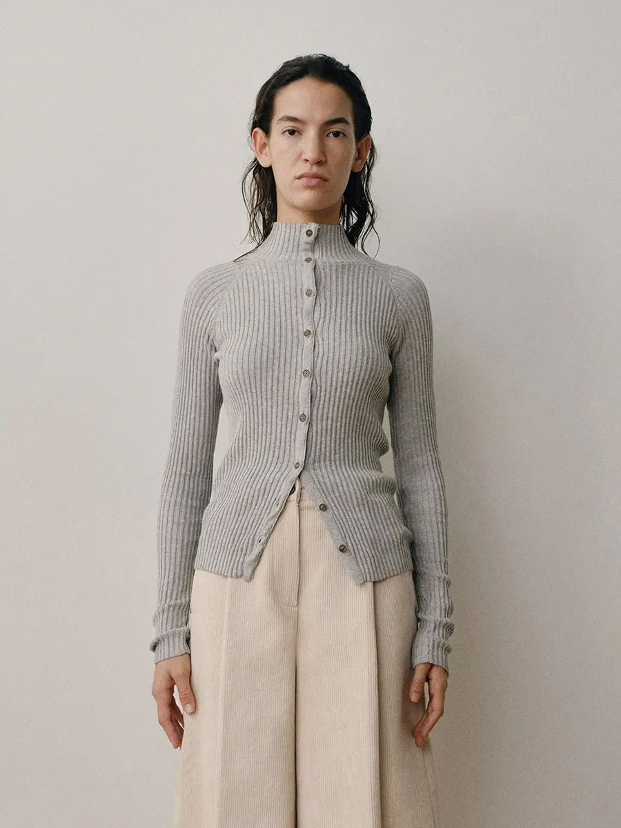 TVW COTTON CASHMERE TURTLE KNIT CARDIGAN_GREY
