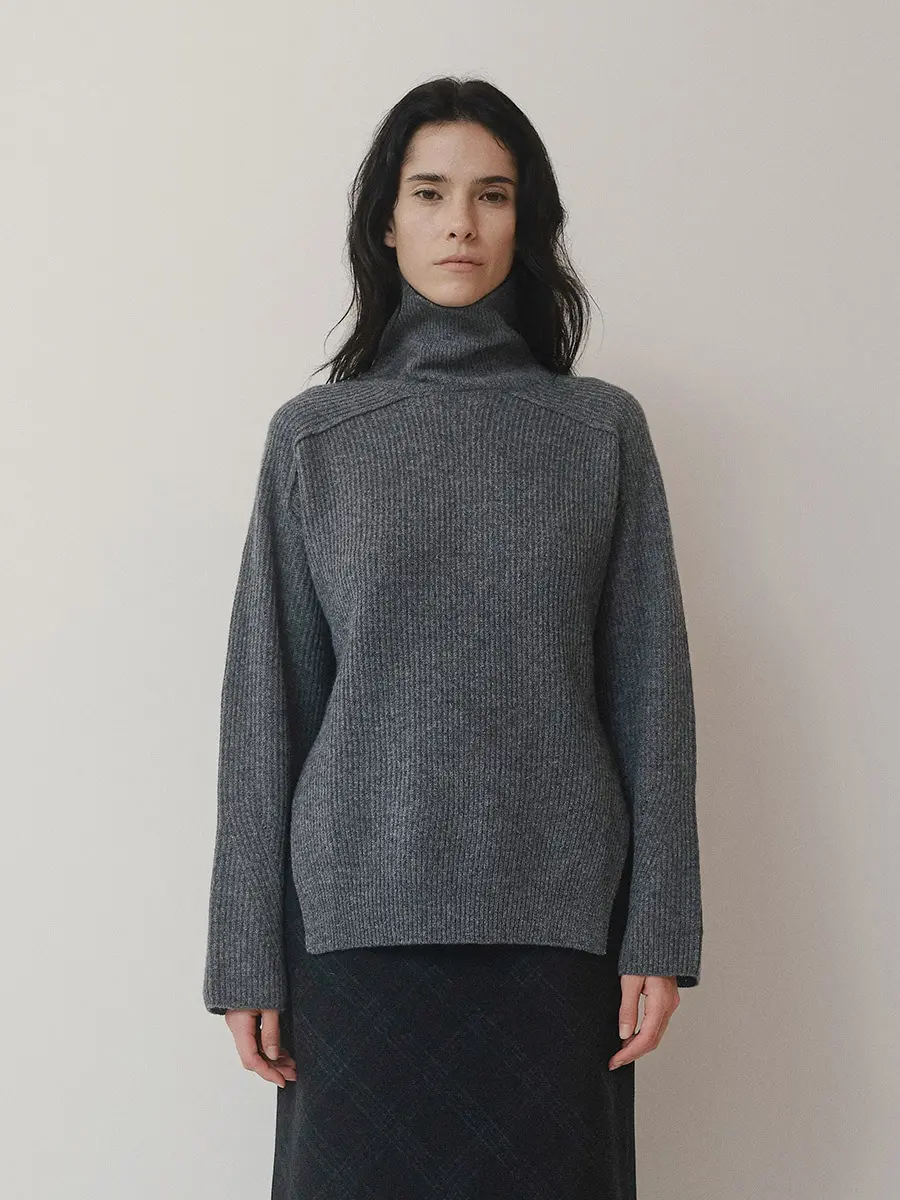 TVF MERINO WOOL TURTLENECK TOP_CHARCOAL