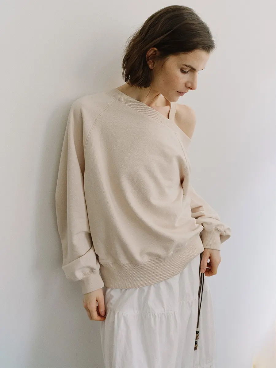 TIS PIGMENT OFF SHOULDER SWEATSHIRT SET_BEIGE & BEIGE