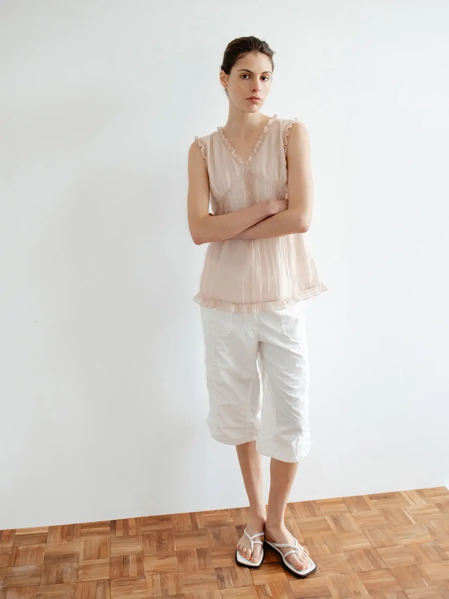 TIR SHIRRED PARACHUTE PANTS_WHITE