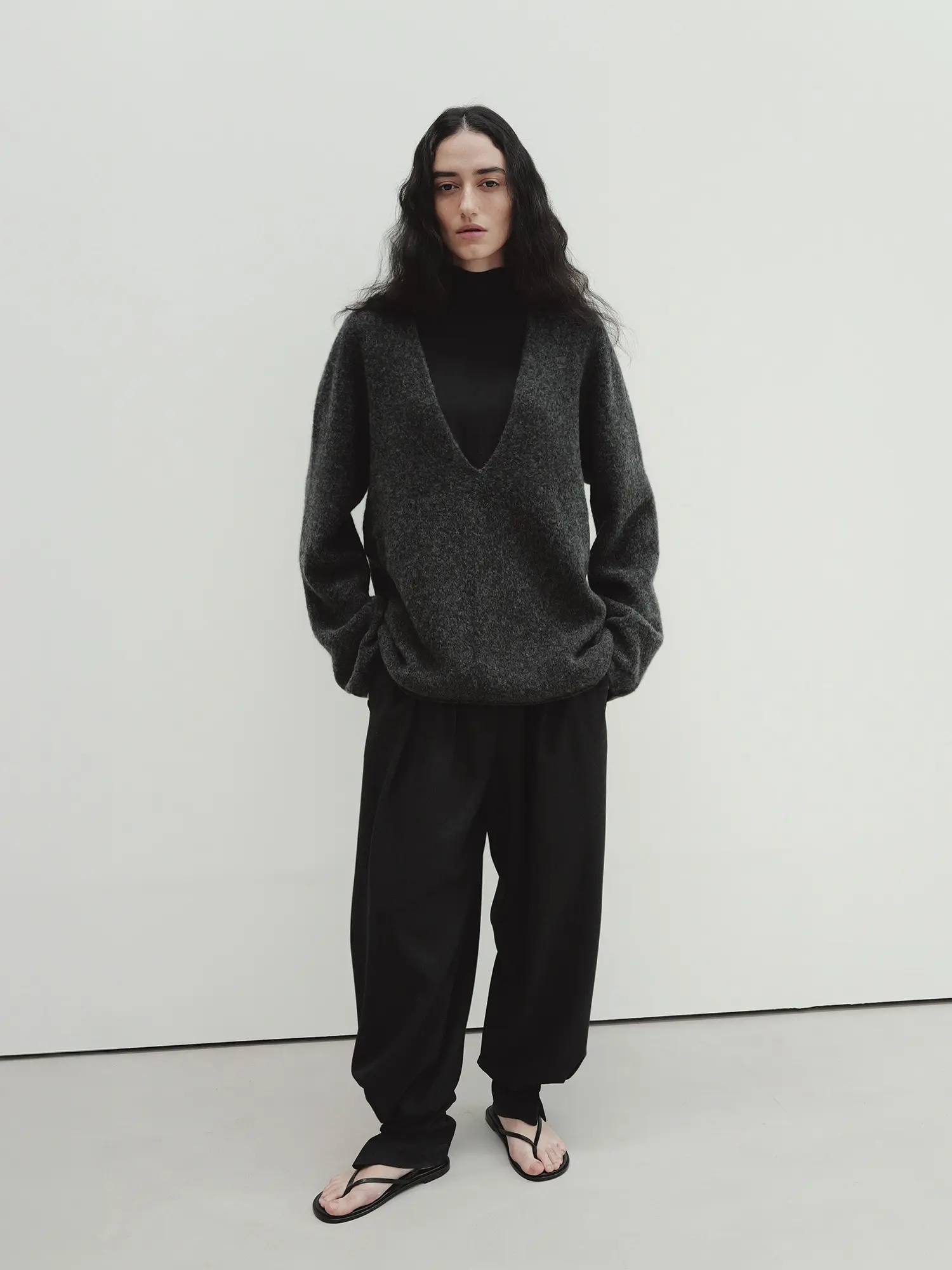 Deep V-Neck Pullover (Charcoal)