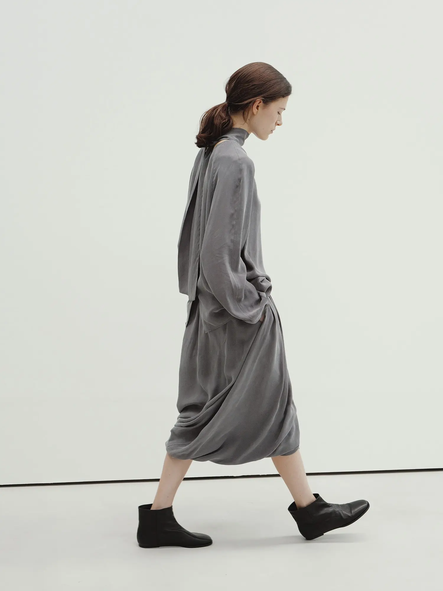 Draped Shirring Skirt (Gray)