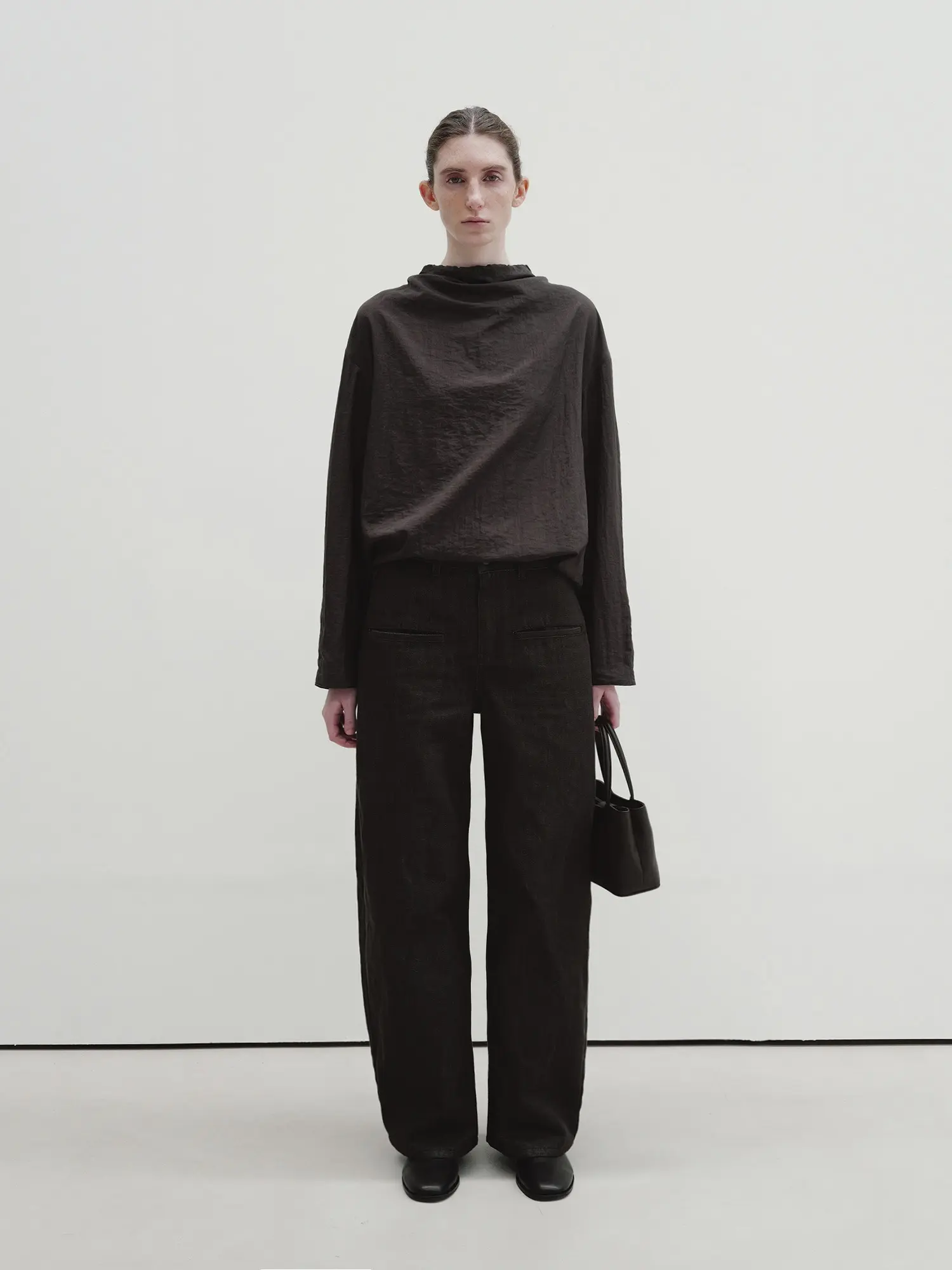 Drawstring Blouse (Charcoal Brown)