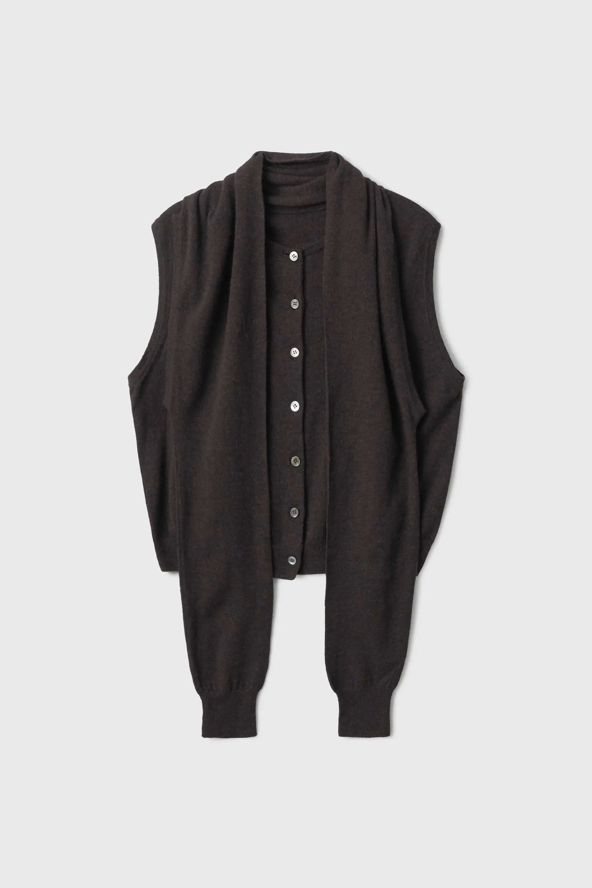 Scarf Detail Wool Cardigan (Brown)