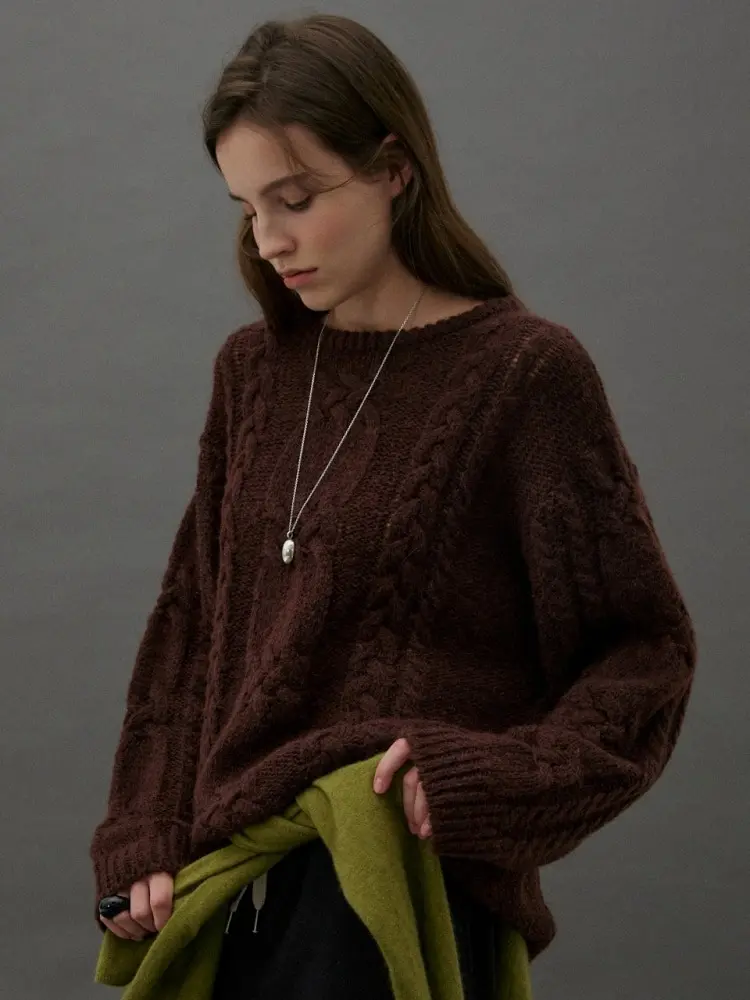 RELAXED CABLE KNIT - BROWN