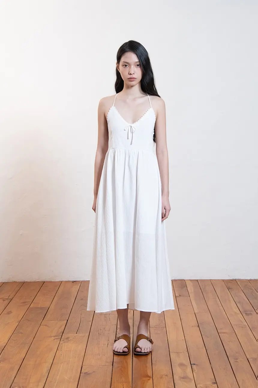 Back Open Lace-Up Dress (Ivory)