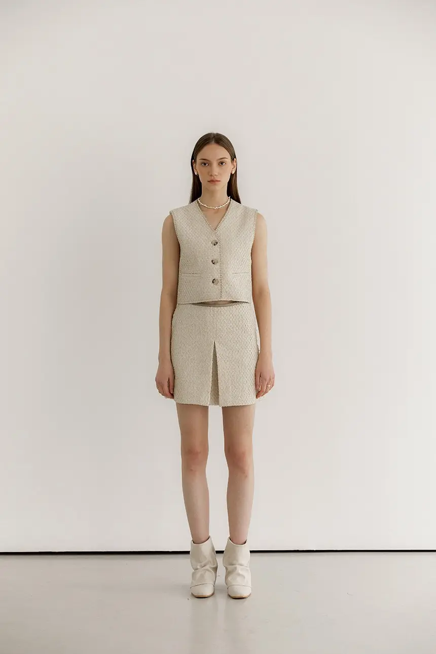 Checker Tweed Crop Vest (Natural)