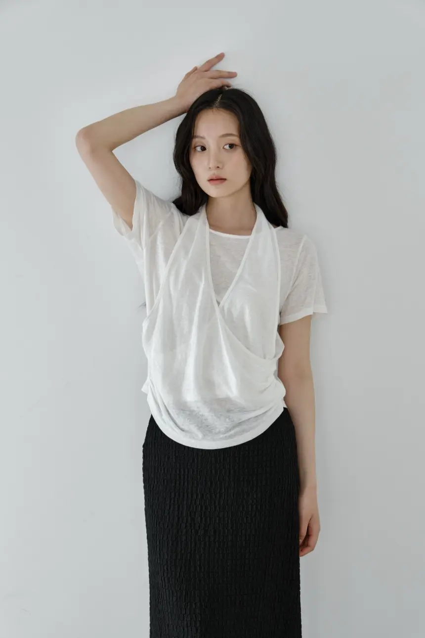 Layered Halter Drape T-Shirt (Ivory)