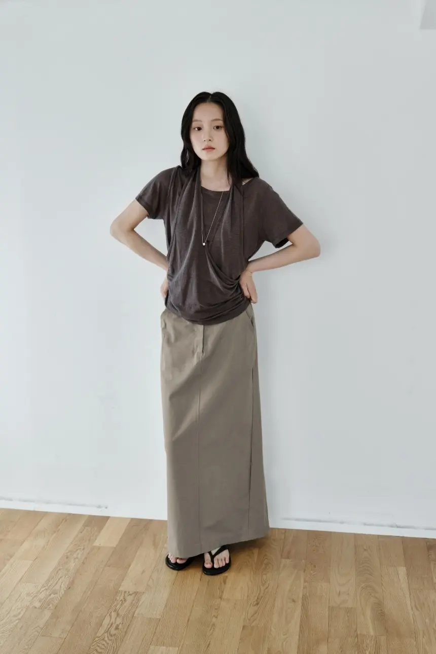 Layered Halter Drape T-Shirt (Charcoal)